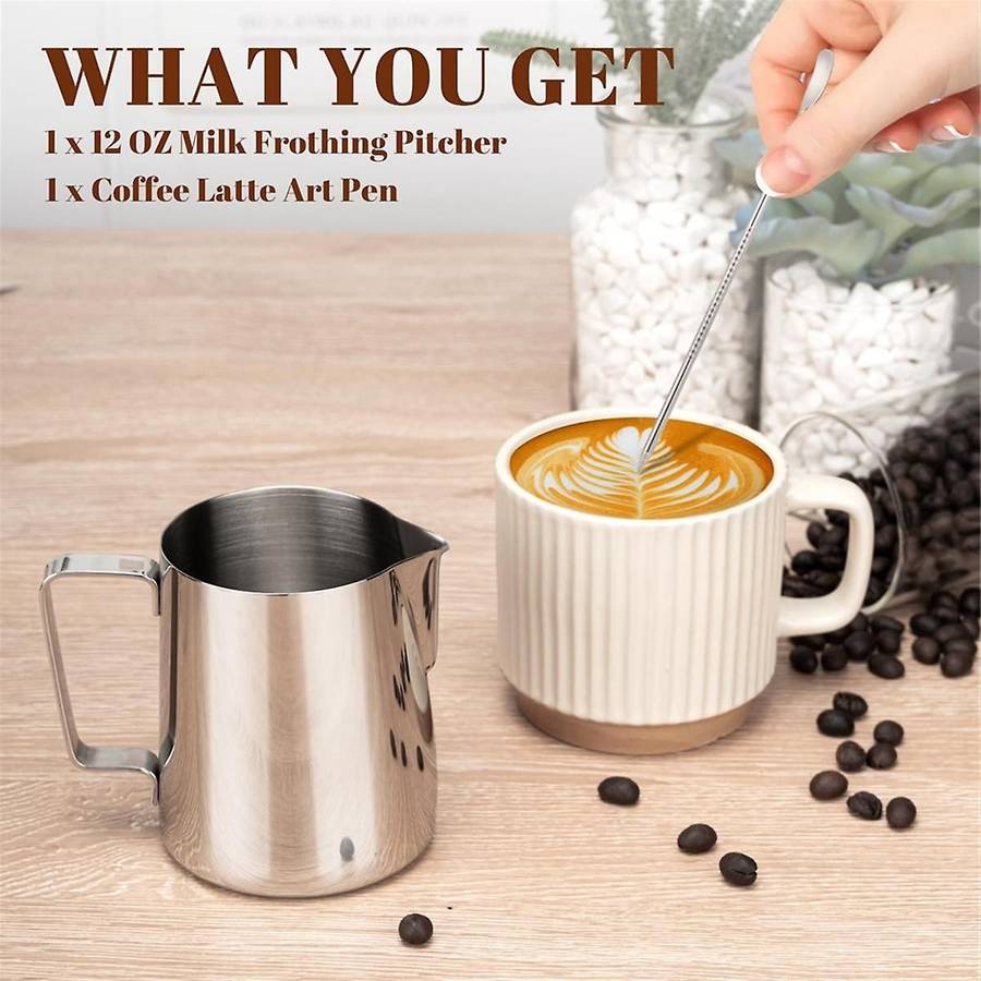 12oz Milk Frothing Pitcher Cappuccino Espresso Machine Accessories with Latte Pen Clear Scale for H