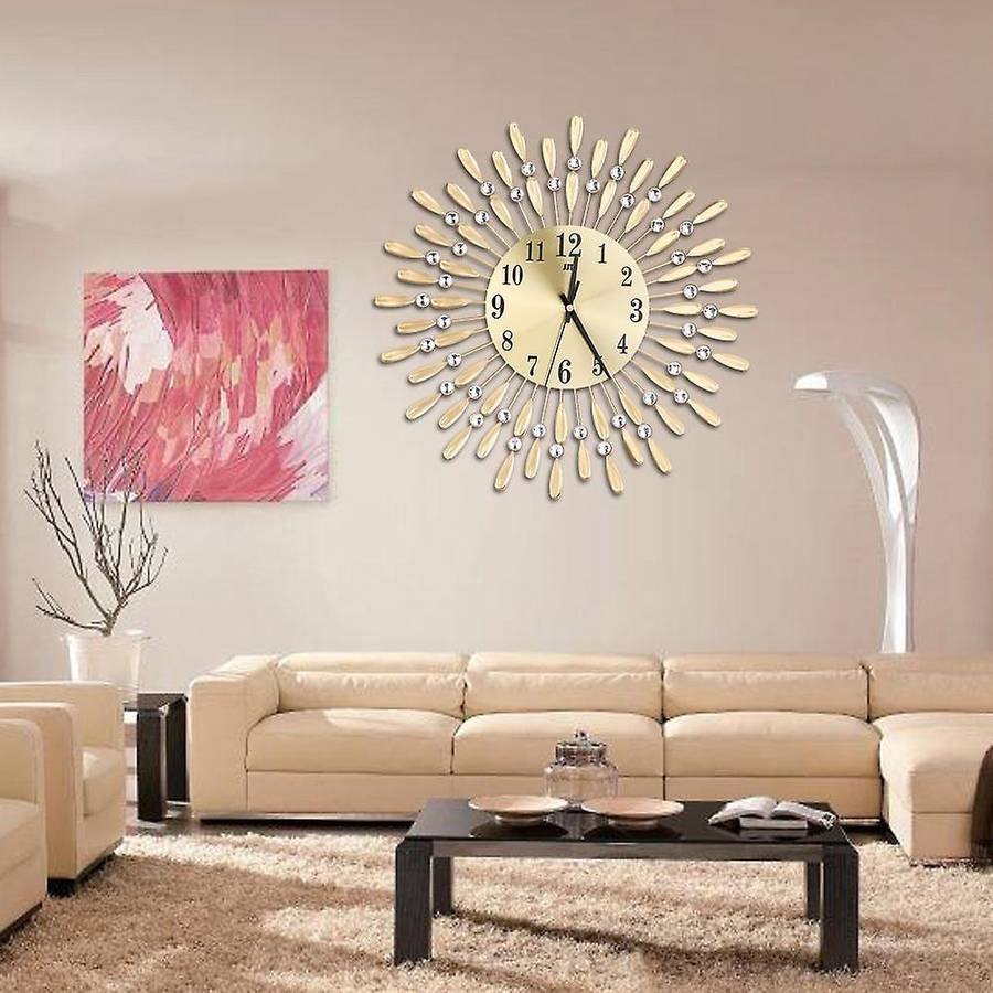 15 Inch 3d Wall Clock Shiny Rhinestone Style (gold)