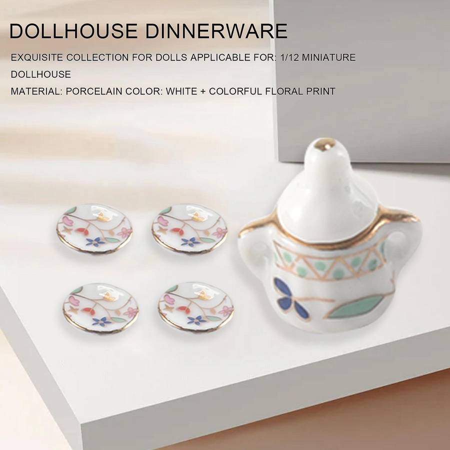 15 Piece Miniature Dinnerware Porcelain Tea Set Tableware Cup Plate Colorful Floral Print