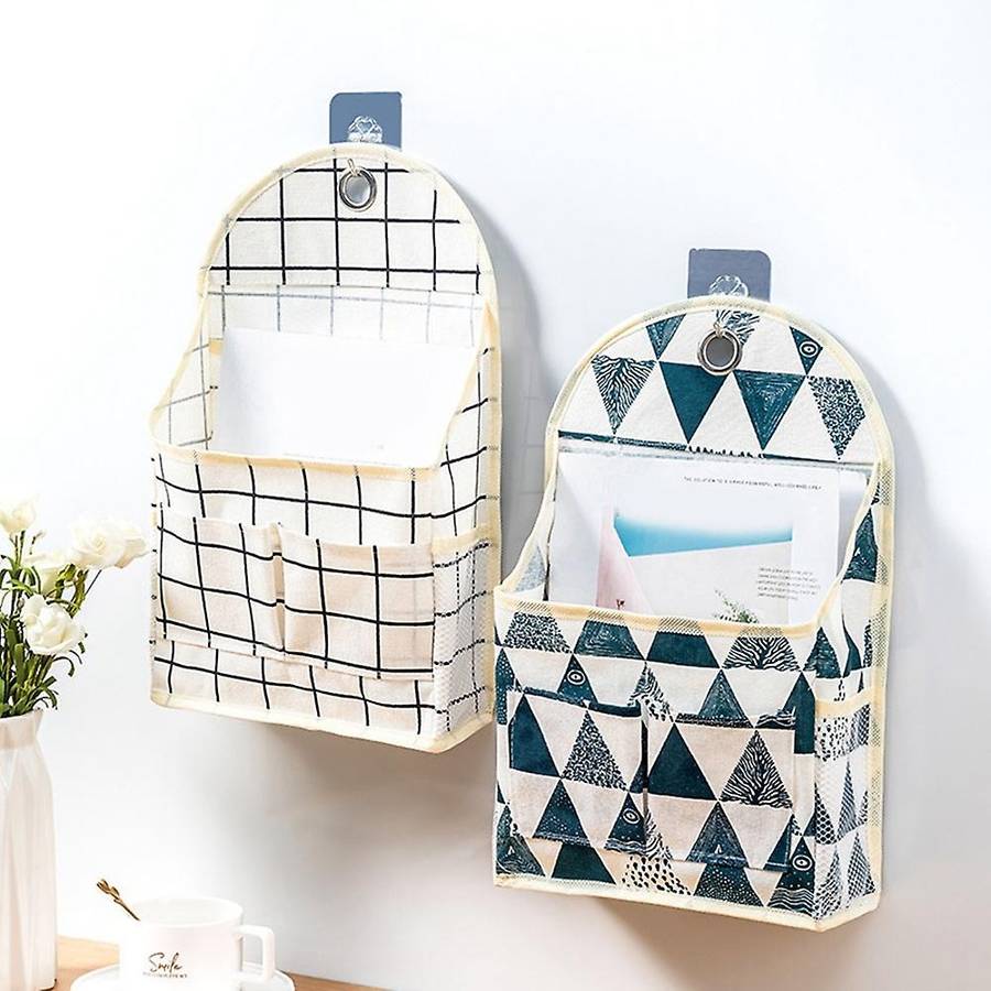 2 Pcs Wall Hanging Storage Bag, Style Fabric Wall Mounted Basket Storage with Pockets, Storage Bag o