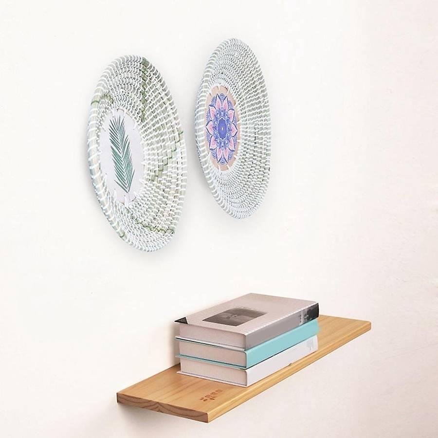 2 Pcs Woven Basket Wall Decor Handmade Hanging Wall Basket Decor, Rattan Seagrass Wall Decor for Liv
