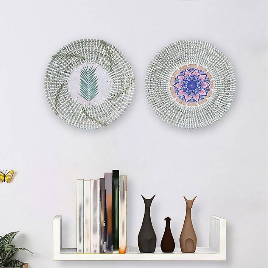 2 Pcs Woven Basket Wall Decor Handmade Hanging Wall Basket Decor, Rattan Seagrass Wall Decor for Liv