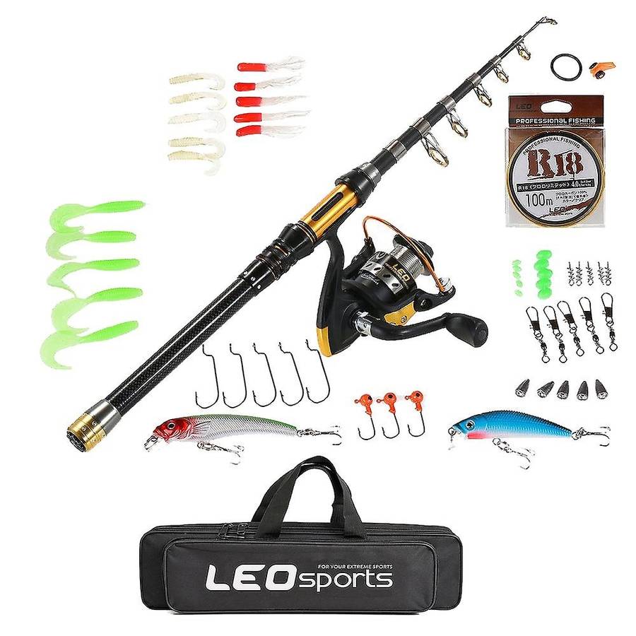 2.1M Telescopic Fishing Rod and Reel Combo Full Kit Spinning Fishing Reel Gear Organizer Pole Set wi