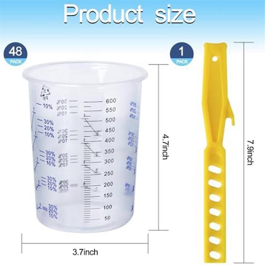 20 Oz (600 Ml) Plastic Measuring Cup, 48 Cups and 50 Sheets Of Filter Paper, 1 Paint Stir Stick, for