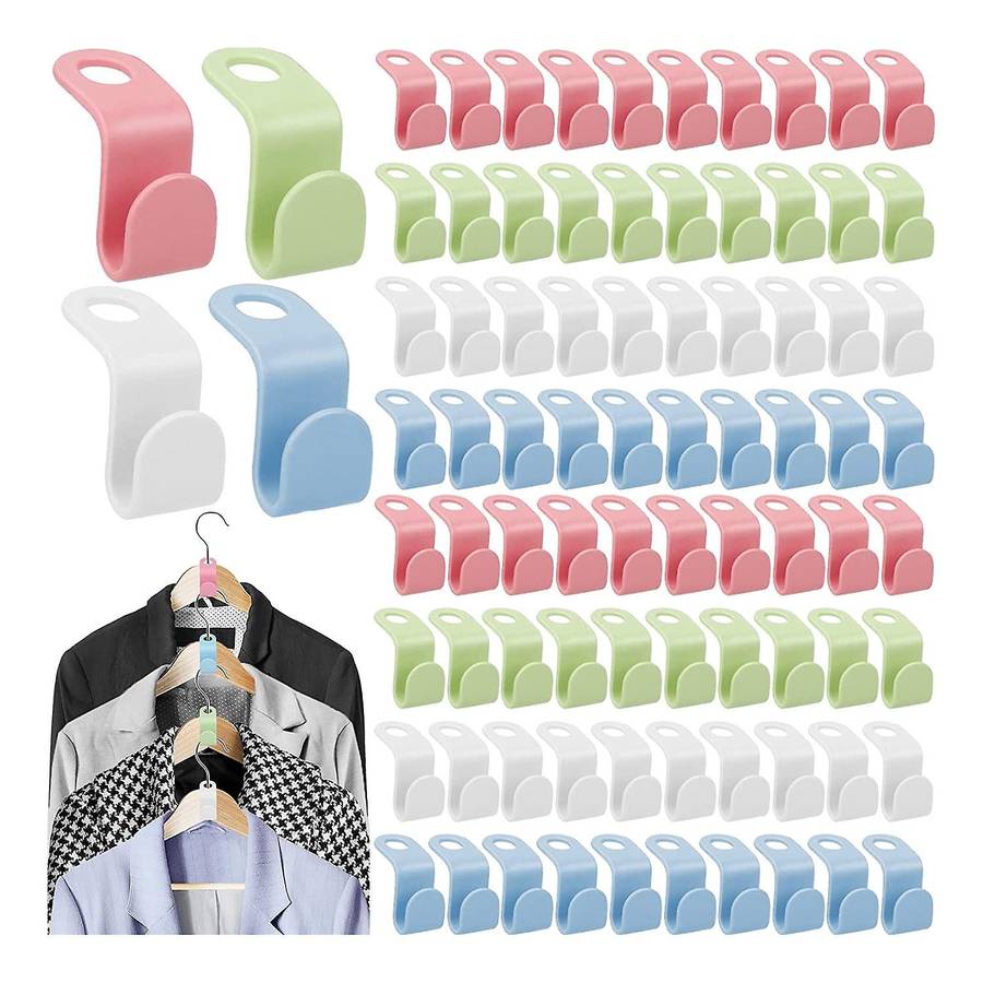 200pcs Clothes Hanger Connector Hooks, 4-colors Hanger Extender Hooks, Plastic Cascading Hanger Hoo