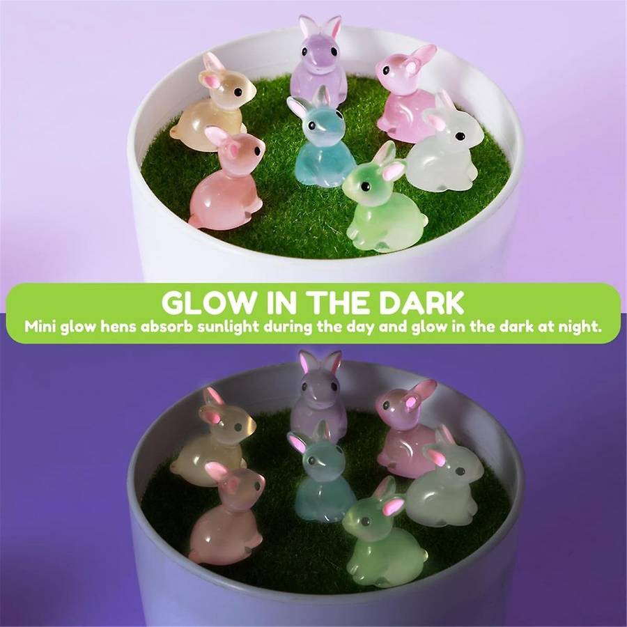 200PCS Mini Luminous Rabbit Luminous Mini Resin Bunny Miniature Rabbit Figurines Glow in the Miniat