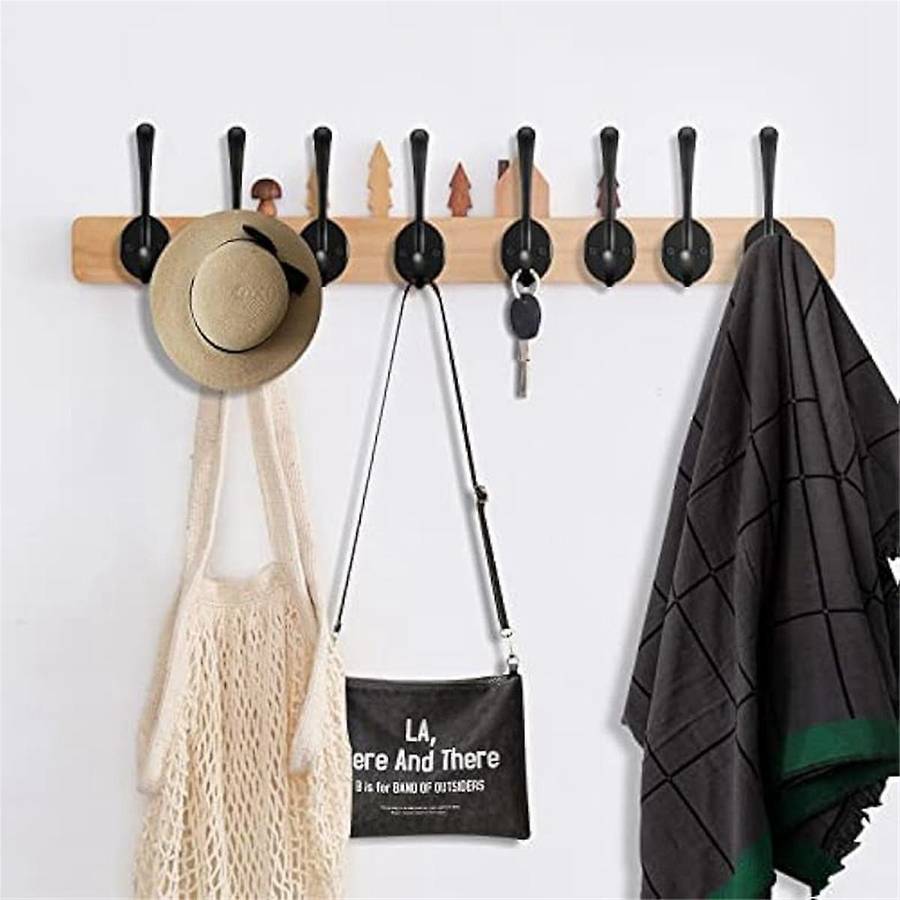 20pack Black Wall Hooks for Hanging, Metal Coat Hooks Wall Mounted, Retro Double Hooks Heavy Duty Ha