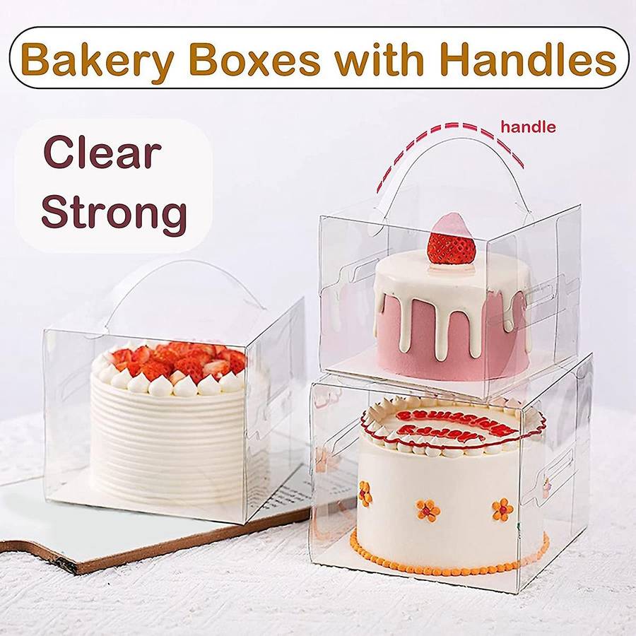 20pcs 13x13x13cm Clear Cake Boxes with Handles & Cake Boards, Forcakes, Desserts, and Cupcakes , Pa