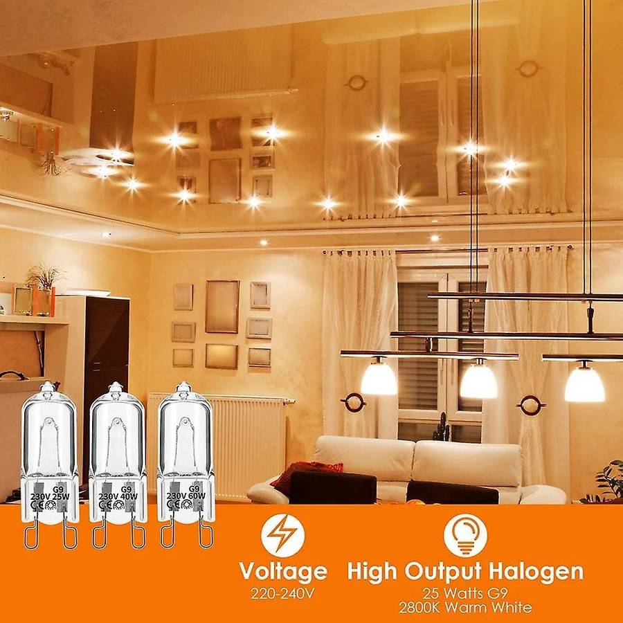 20pcs G9 Halogen Light ,25w Clear Halogen Dimmable,warm White 2800k for Chandeliers,pendants,landsc