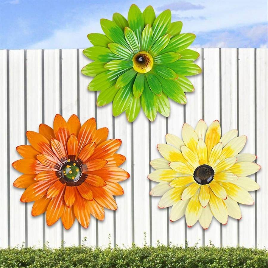 Creamy-White Peach Red Garden Courtyard Iron Sunflower Villa Decoration Gardening Wall Hanging