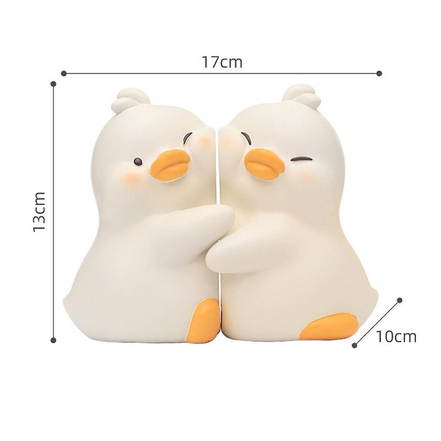 Cute Hug Ducks Decorative Bookends, Resin Book Holders for Shelf Desk Office Bedroom Decoration, Duc