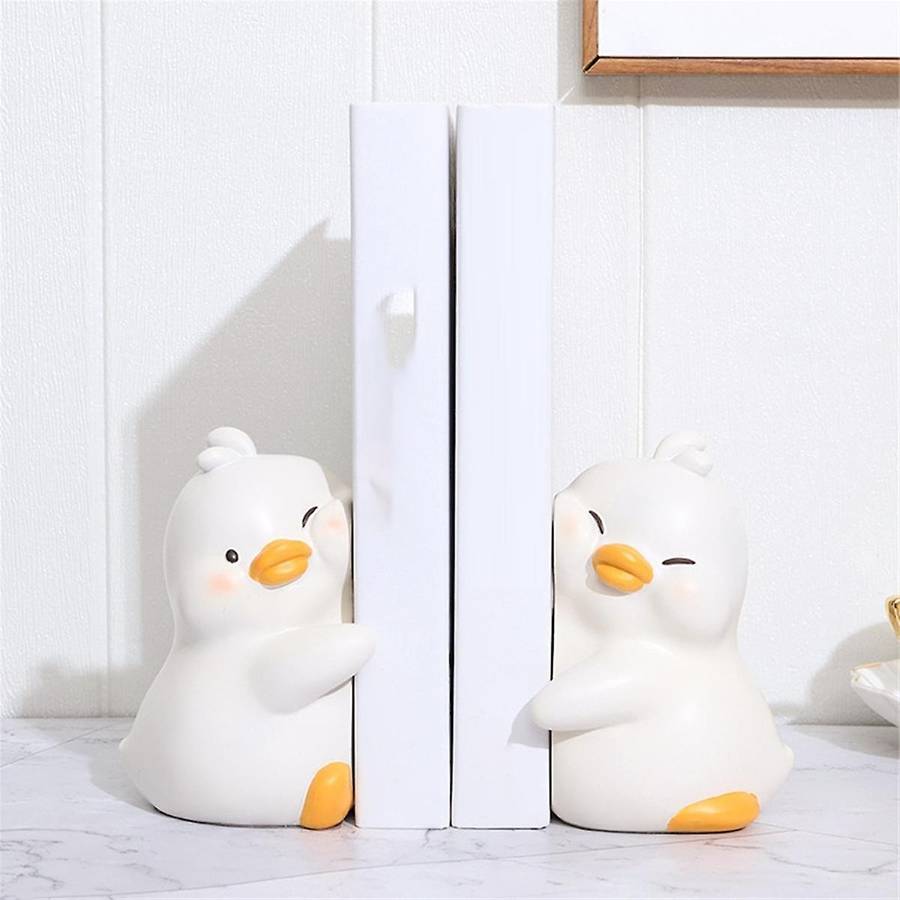 Cute Hug Ducks Decorative Bookends, Resin Book Holders for Shelf Desk Office Bedroom Decoration, Duc