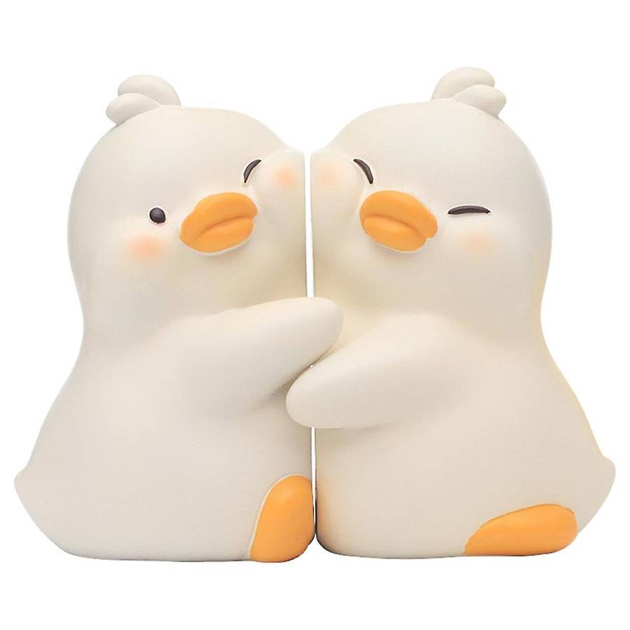 Cute Hug Ducks Decorative Bookends, Resin Book Holders for Shelf Desk Office Bedroom Decoration, Duc