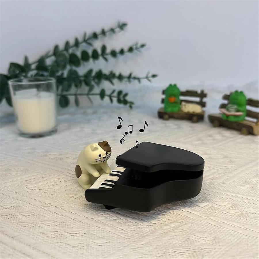 Cute Piano Cats Figurines - Tiny Cats Statue for Desk Decor In Bedroom Or Garden - Little Sculpture