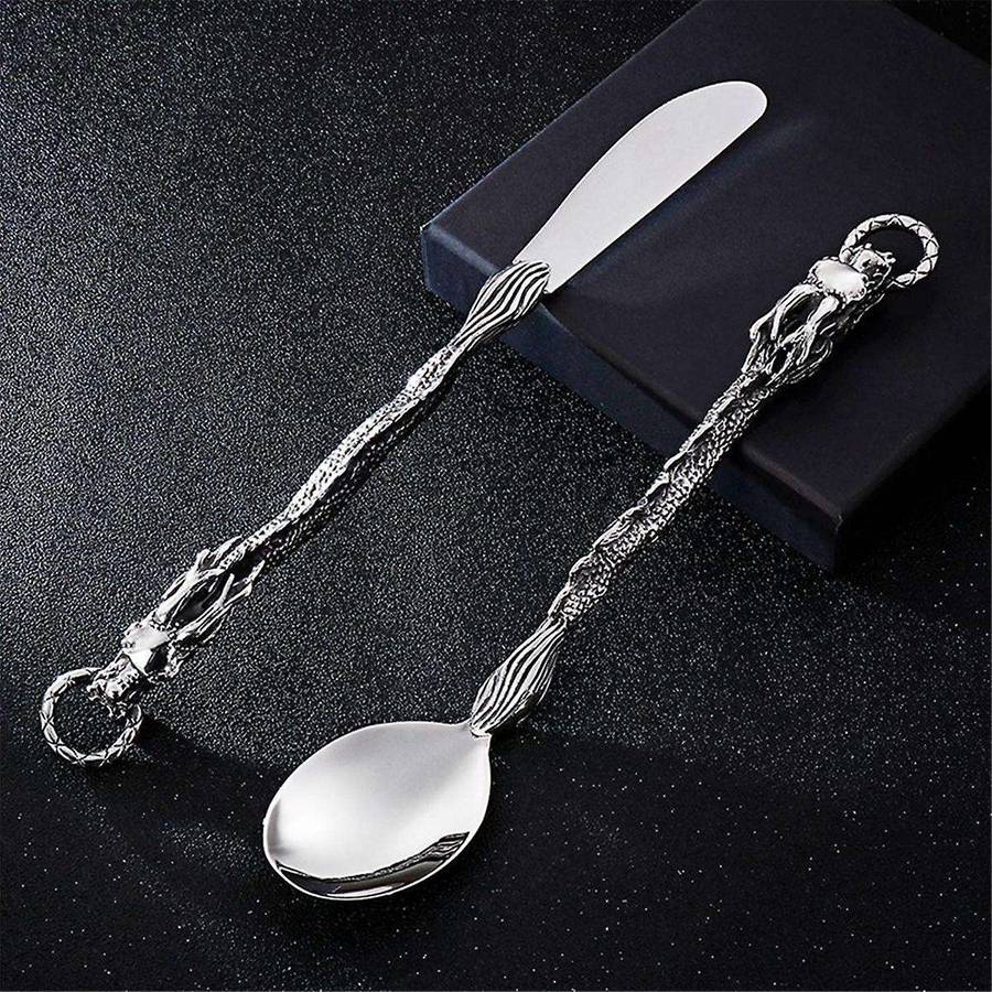 Cutlery Chinese Zodiac Dragon Western-Style Spoon Trend Punk Wind Stainless Steel Portable Tableware