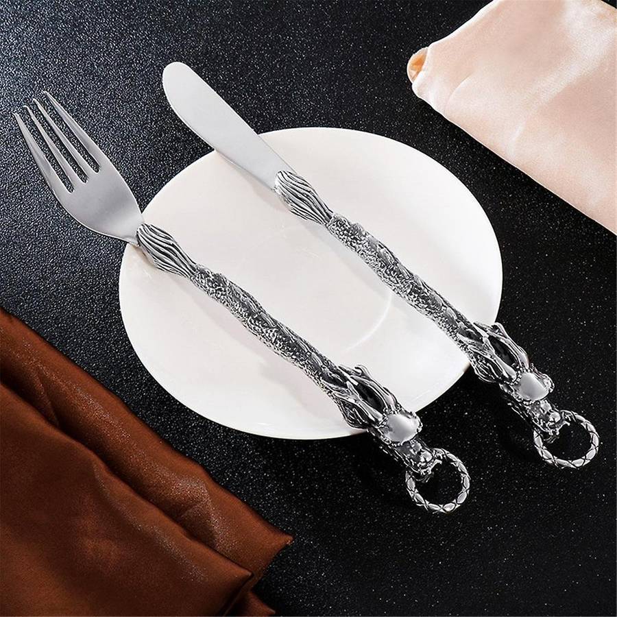Cutlery Chinese Zodiac Dragon Western-Style Spoon Trend Punk Wind Stainless Steel Portable Tableware