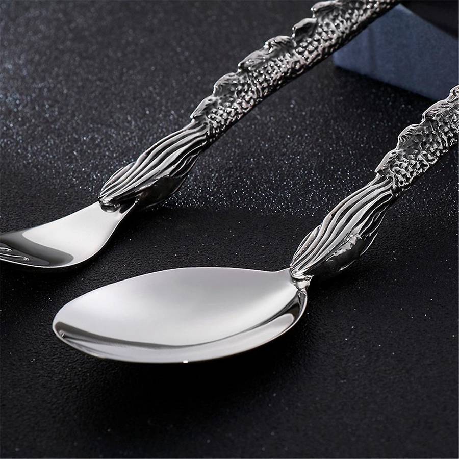 Cutlery Chinese Zodiac Dragon Western-Style Spoon Trend Punk Wind Stainless Steel Portable Tableware