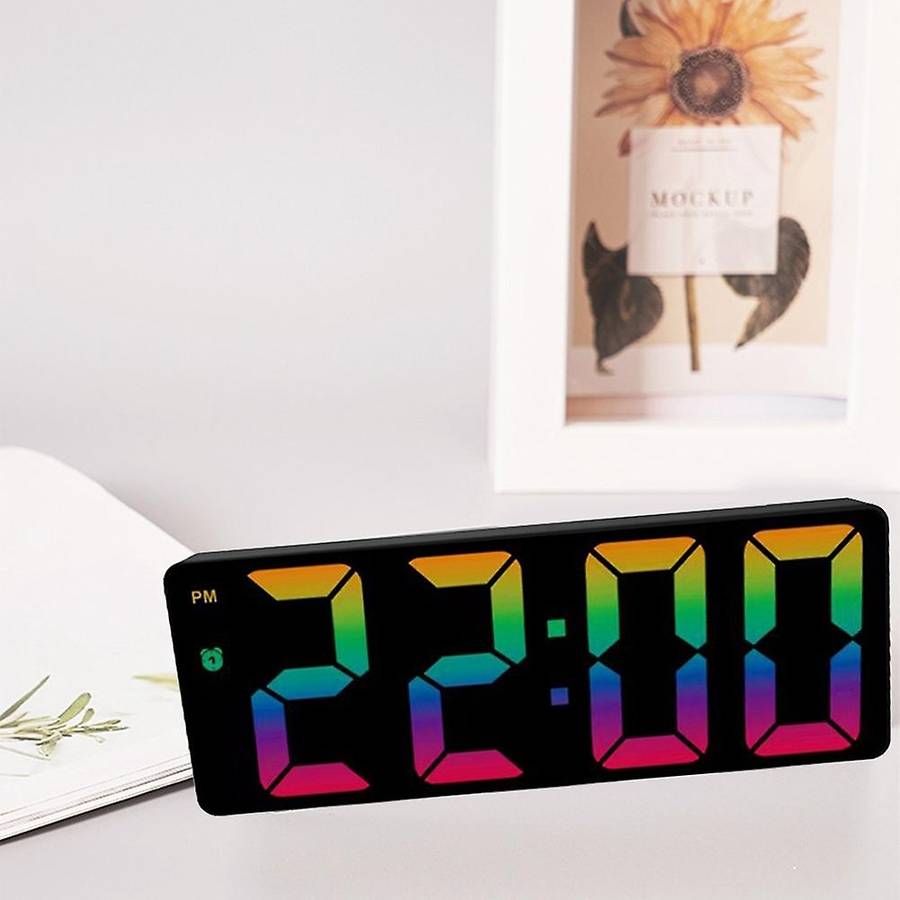 Digital Alarm Clock Colorful LED Screen Display Modern Desktop Clock LED Clocks (Black Shell Black
