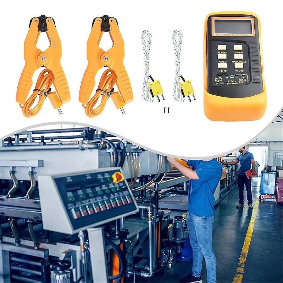 Digital K Type Thermocouple Thermometer(-50-1300c) Dual Channel, 2 Thermometer Pipe Clamp and 2 Sens