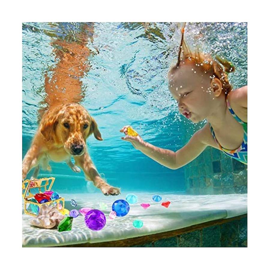 Diving Gem Pool Toys Colorful Diamond Gem with Treasure Pirate Chest Box Summer Underwater Gemstone