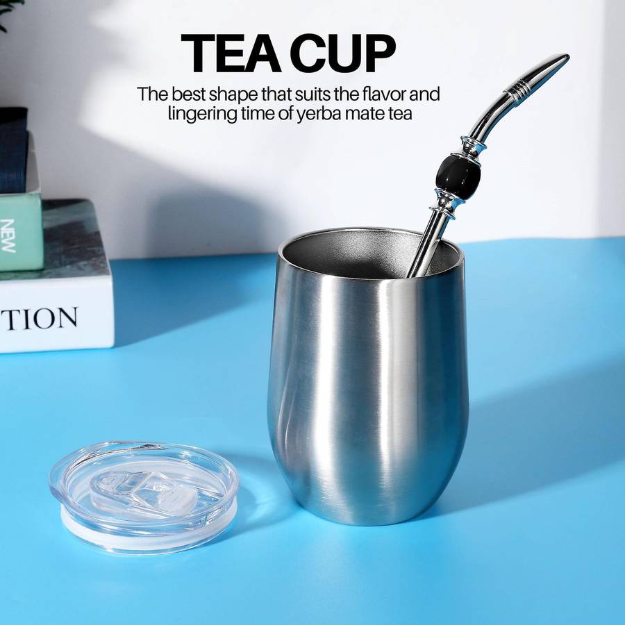 Double-wall Stainless Yerba Gourd Mate Tea Set Water Mate Tea Cup with Lid Head Filter Spoon Straw