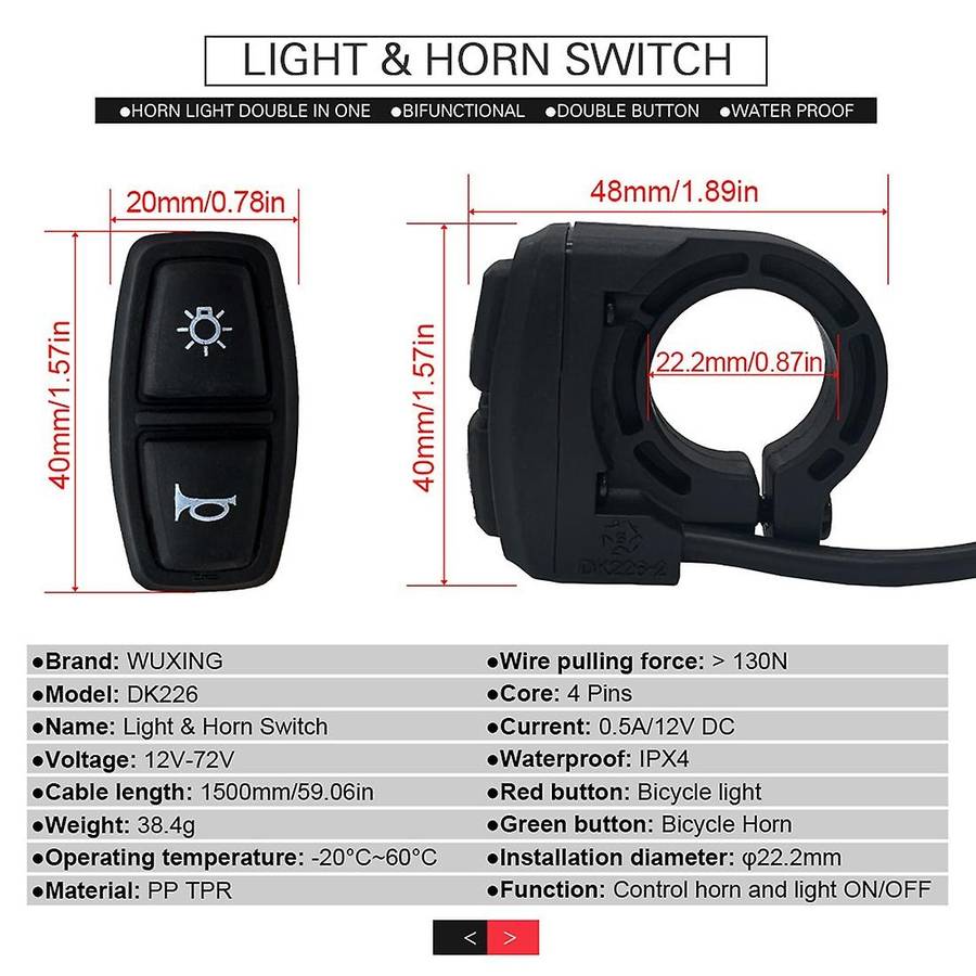Ebike Light Set Include Ebike Headlight Electric Bike Tail Lamp DC 12V 24V 36V 48V 52V 72V LED Elect