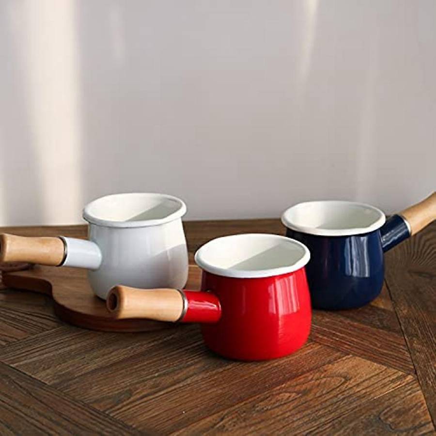 Enamel Milk Pot Mini Butter Warmer Milk Pot Enamel Sauce Pot Milk Warmer Small Cooker Gray