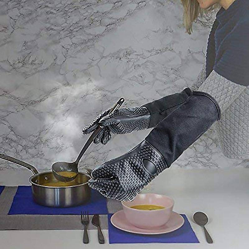 Extra Long Professional Silicone Oven MittCompatible Kitchen - Black