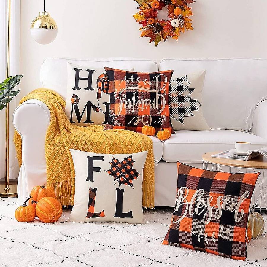 Fall Throw Pillow Covers 18X18 Set of 4, Thanksgiving Farmhouse Autumn Pillows, Cushion Case Sofa an