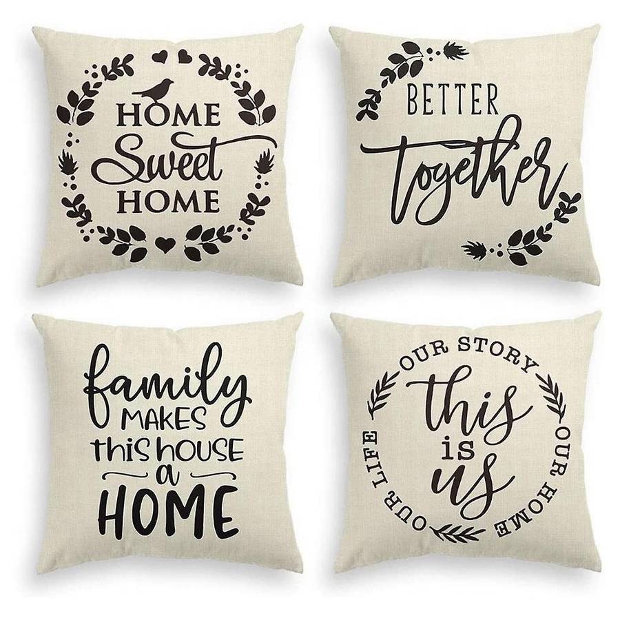Family Saying Throw Pillow Cover, 18 x 18 Inch Farmhouse Home Holiday Cushion Case for Sofa Couch Se