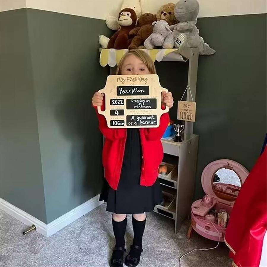 First Day Of School Sign - Reusable Memory Photo Board with Handles Starting School Nursery Prescho