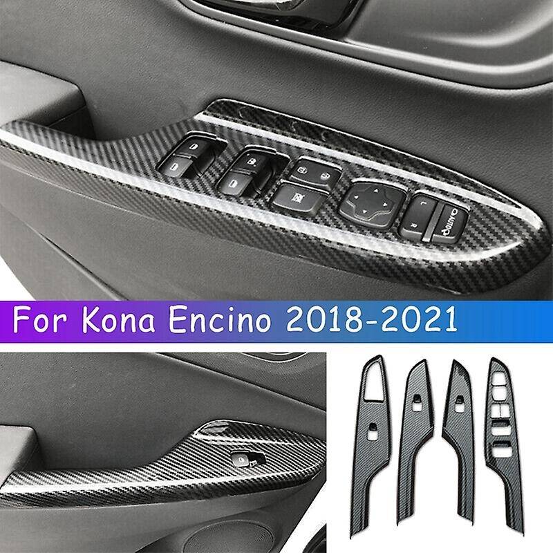 for Encino 2018-2021 Carbon Fiber Window Lift Switch Button Panel Cover Interior Door Armrest Trim