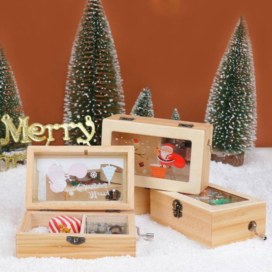 New Year Christmas Creative Wooden Hand-cranked Music Box