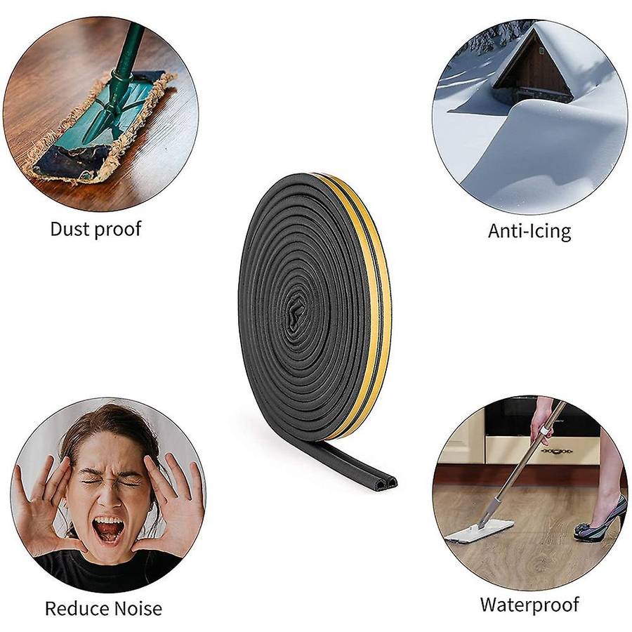 Weather Stripping Foam Adhesive Rubber,2rolls Total Length 20m, Black