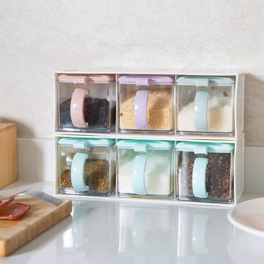 Kitchen Seasoning Box Kit Spice Jars Condiment Sugar Salt A