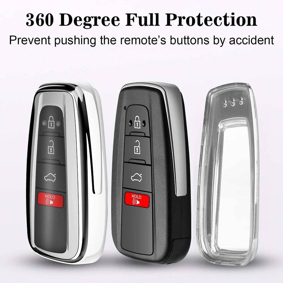 With Keychain Tpu Key Case for Toyota Camry Rav4 Avalon, Silver