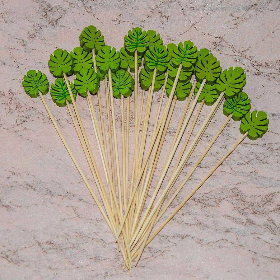 200pc Bamboo Pick Buffet Tropical Leaves Cupcake Fruit Fork