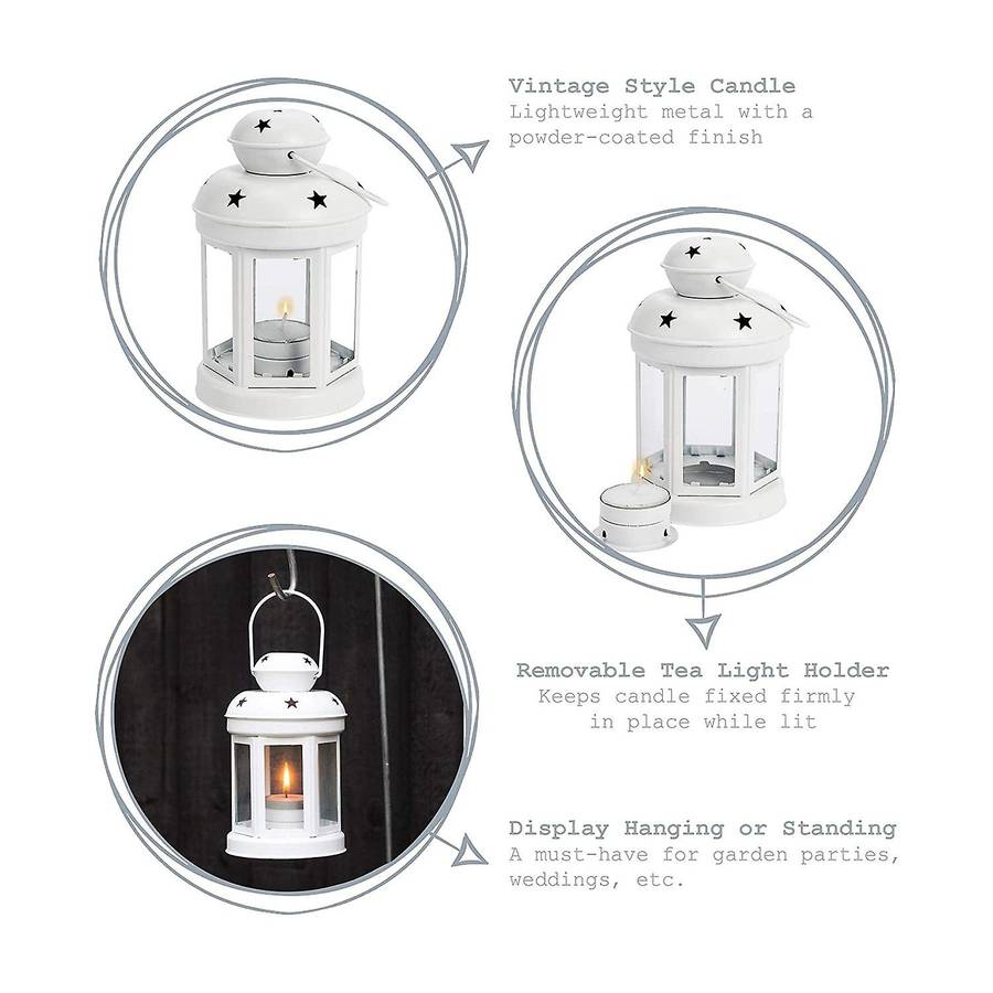 Vintage Metal Hanging Candle Lanterns ,tealight Holder -white