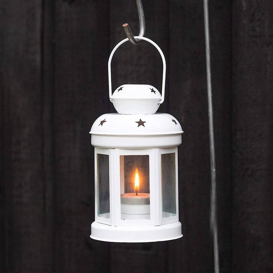 Vintage Metal Hanging Candle Lanterns ,tealight Holder -white
