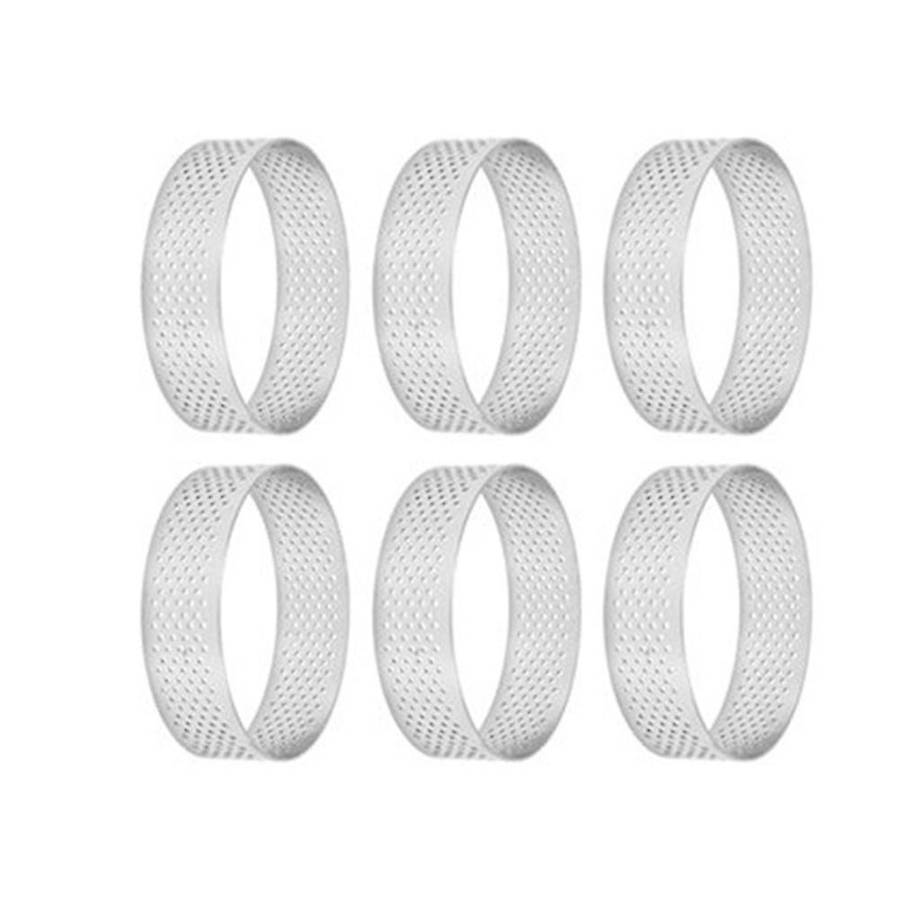 6pcs Circular Tart Rings with Holes Stainless Steel Cake Mould 10cm