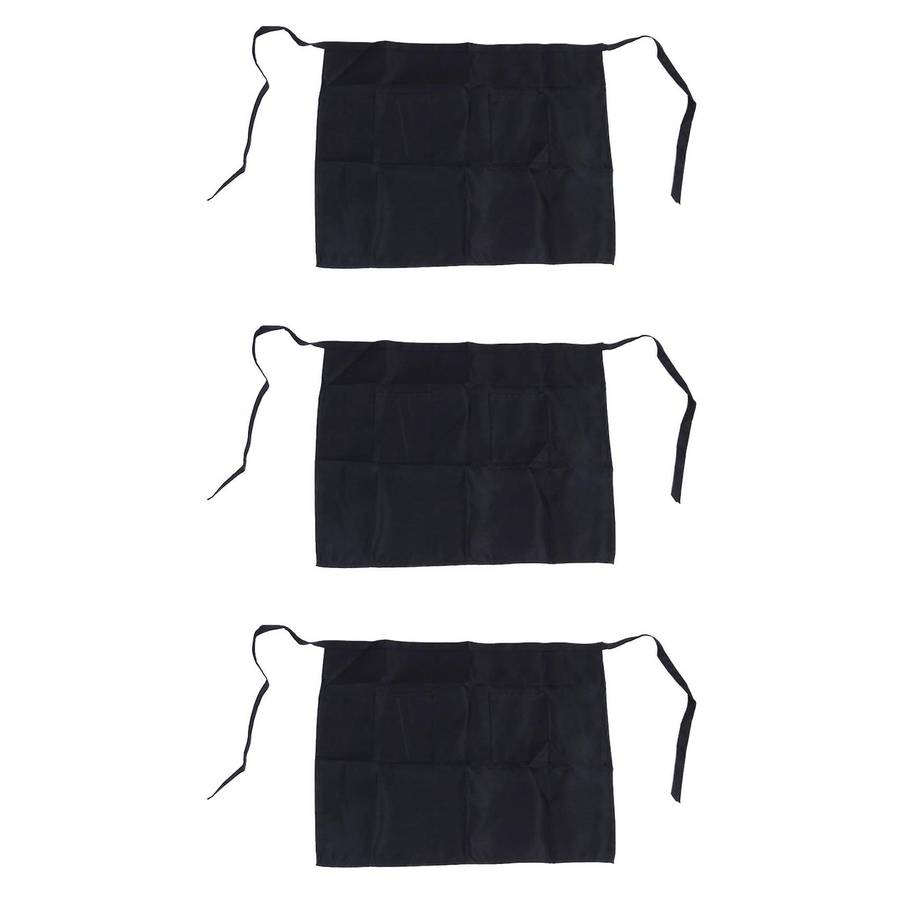 3x Black Half Apron Ladies Mens Chefs Waiter with 2 Pockets