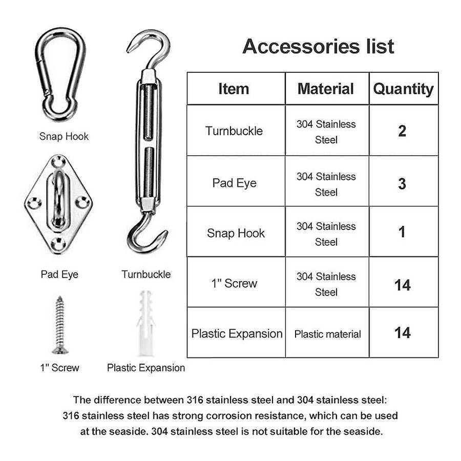 Shade Sail Hardware Kit Stainless Steel Snap Hook for Garden