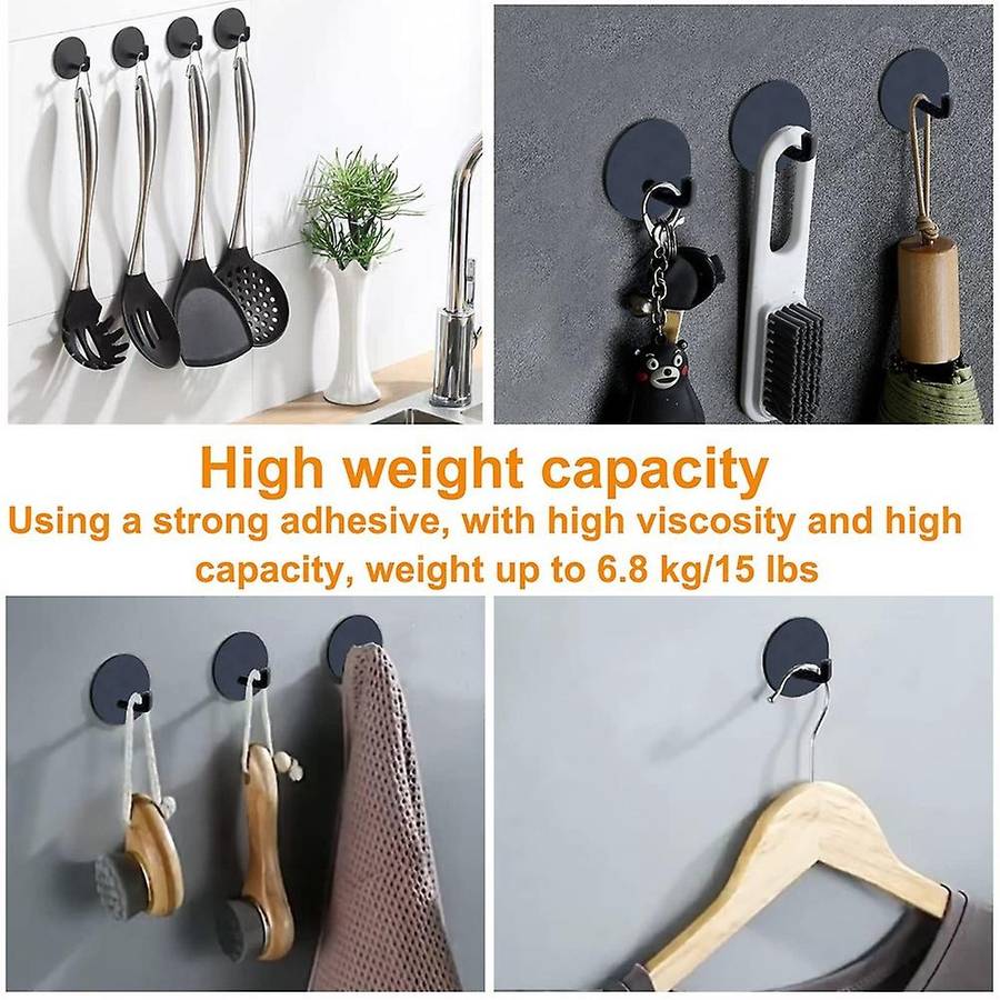Wall Hooks Adhesive Towel Hooks Stainless Steel Kitchen, 8pcs Black