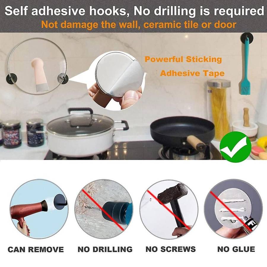 Wall Hooks Adhesive Towel Hooks Stainless Steel Kitchen, 8pcs Black