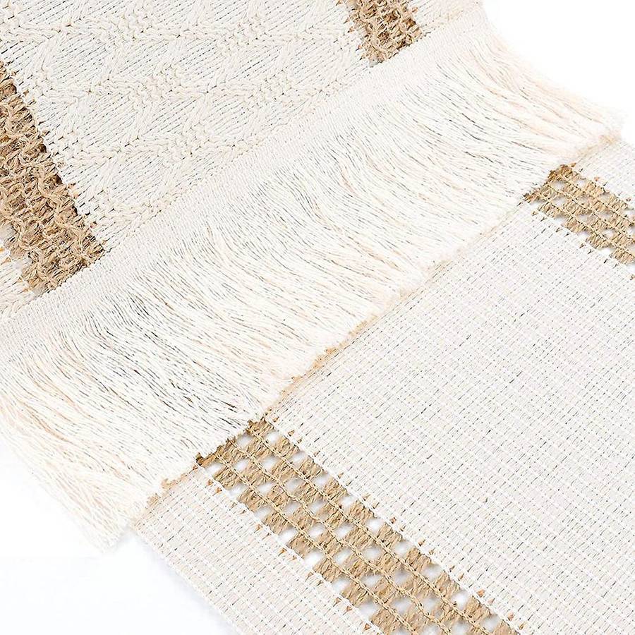 Macrame Table Runner, with Tassels, Hand Woven Cotton 12 X72inch
