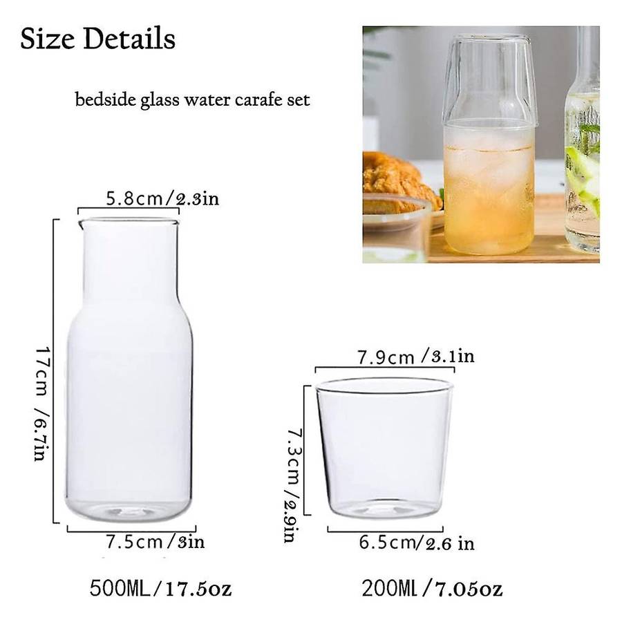 500ml Bedside Water Carafe Set with Tumbler Glass Set for Bedroom