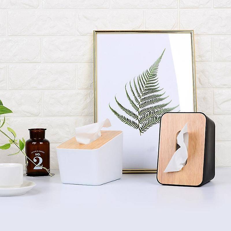 Vertical Tissue Box Nordic Simple Paper Box Wooden Lid, Black