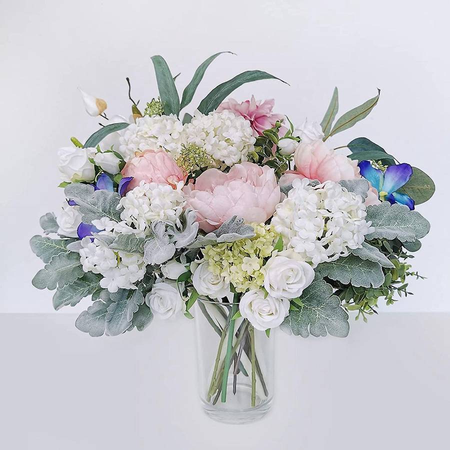 8pcs Artificial Flocked Miller Leaves Stems Greenery for Vase Bouquet
