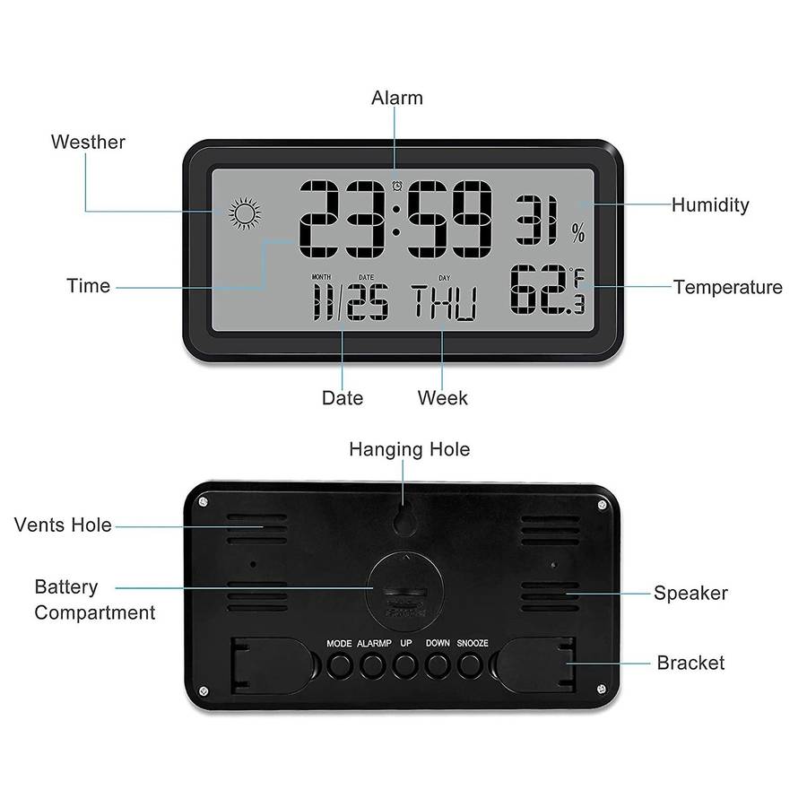 Alarm Clock for Bedroom,digital Wall Clocks,with Date,week,black