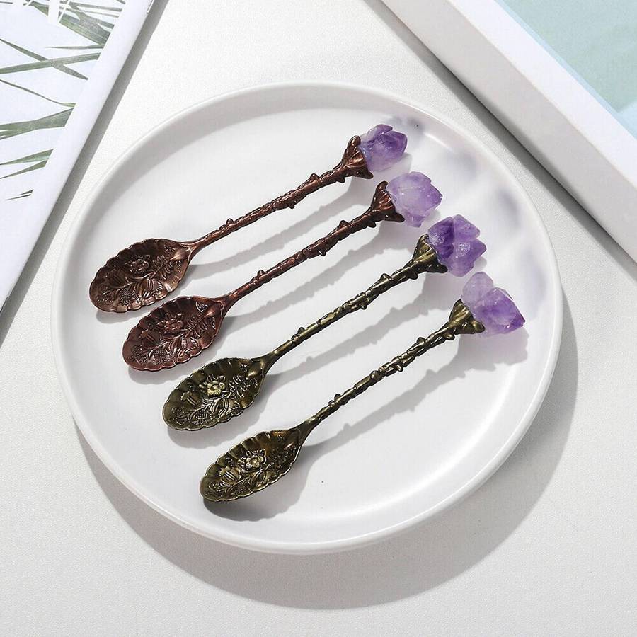 Crystal Stone Long Handle Coffee Spoon Teaspoon Retro Crystal Spoon